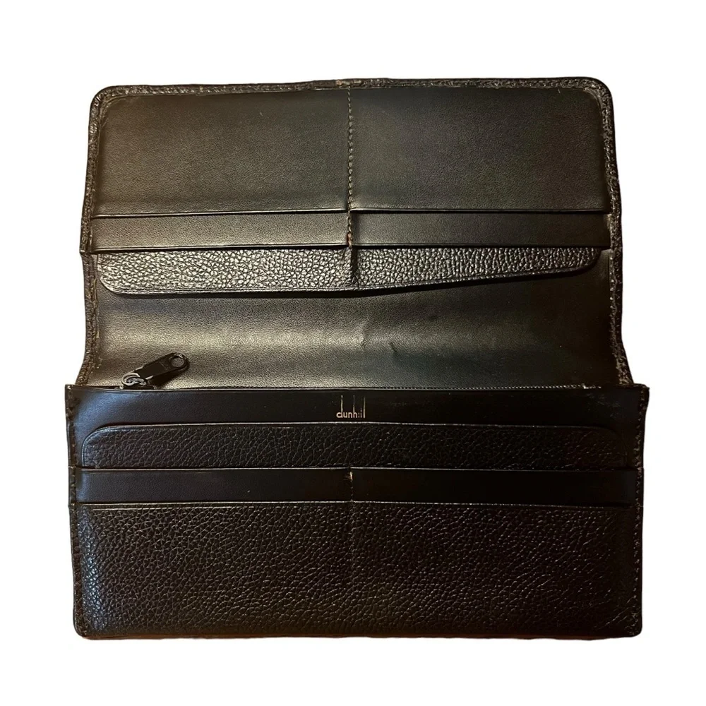 DUNHILL Long Wallet in Black Pebbled Leather Unisex